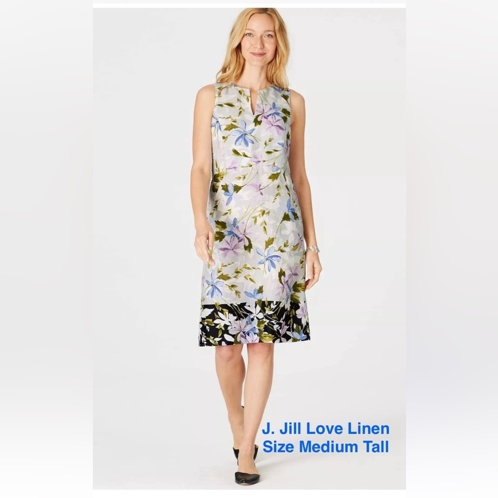J. Jill NEW Love Linen Marble Floral Dress A-Line Shift Pockets Women’s M Tall